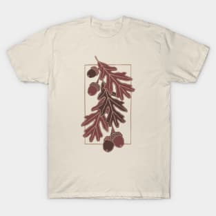 Autumn oak leaves and acorns pattern T-Shirt